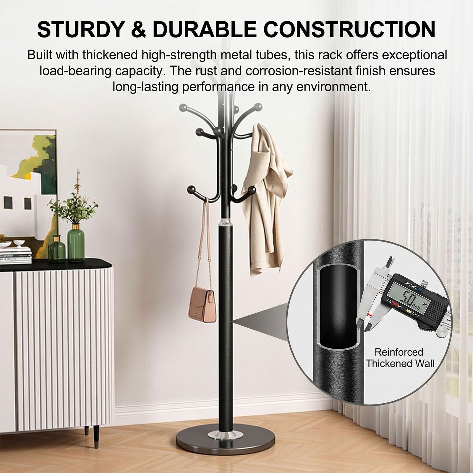 Appendiabiti da Terra Metallo Design Albero Base in Marmo 6 Ganci Stabile