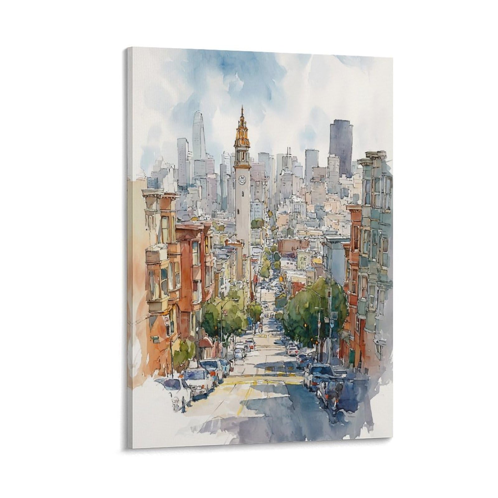 LCYNNH Golden Gate Bridge Watercolor Print 20x30inch(50x75cm) Vintage Travel Poster Watercolor Canvas Art