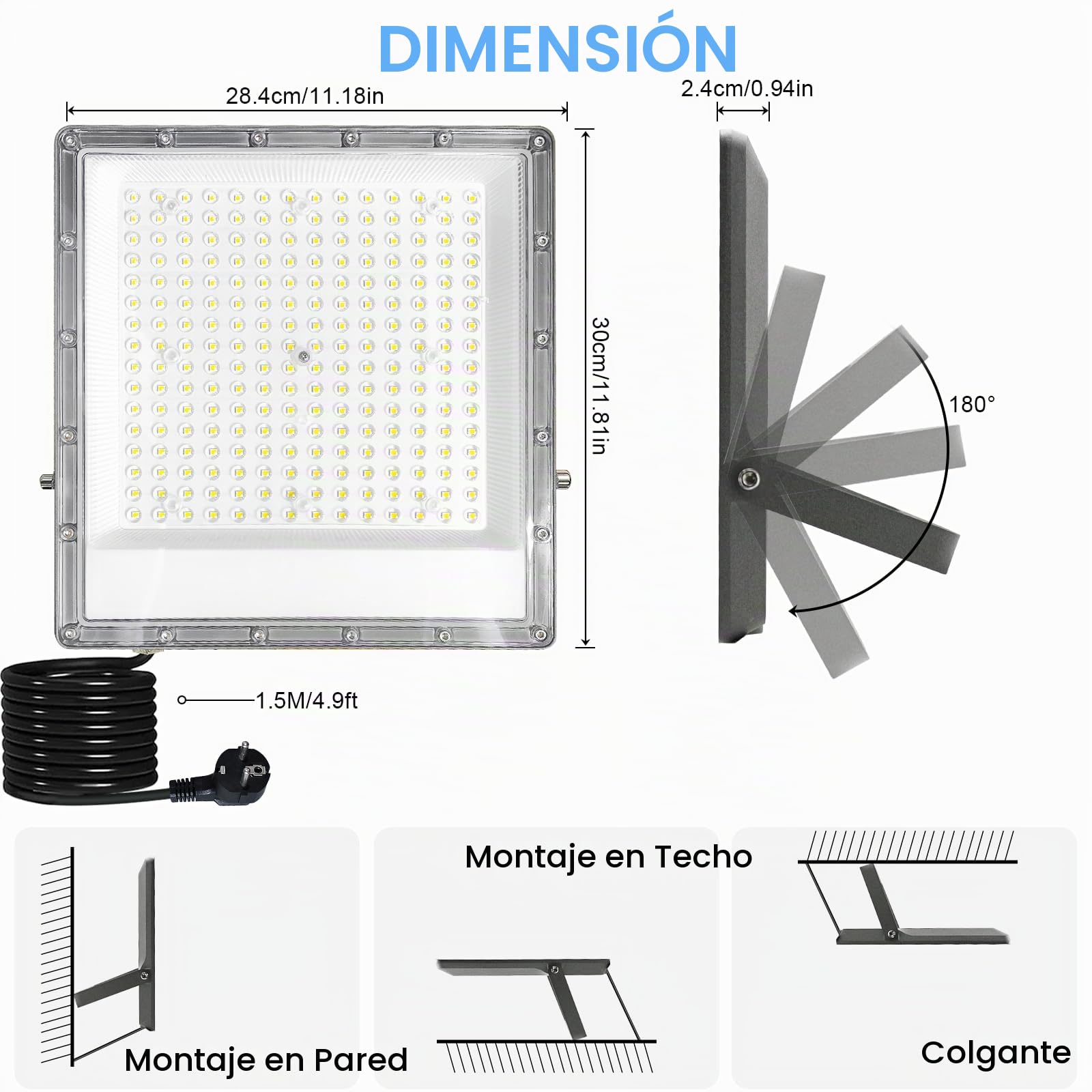 Focos LED Exterior 200W, 2 Piezas 20000LM Proyector Leds exterior IP66 Impermeable Luces Led Exteriors 6500K Blanco Frío Iluminación de Seguridad para Patio, jardin, Terraza, Entrada, Fábrica