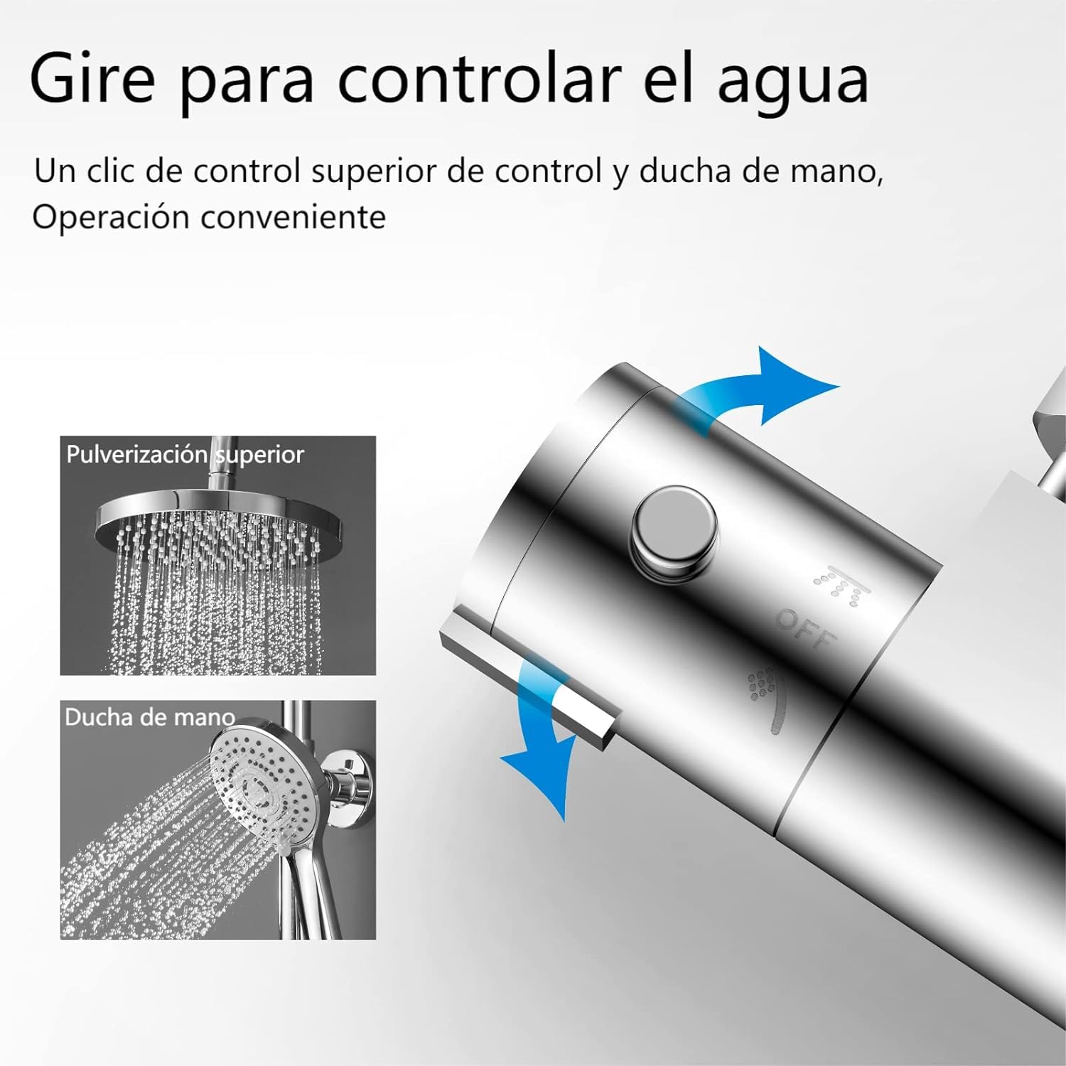 Columna de Ducha Termostática YOOZENA Conjunto de ducha Multifuncional Inoxidable Altura Ajustable 829mm-1221mm Ducha de Mano 3 Funciones Ducha Redondo para Cuarto de Baño