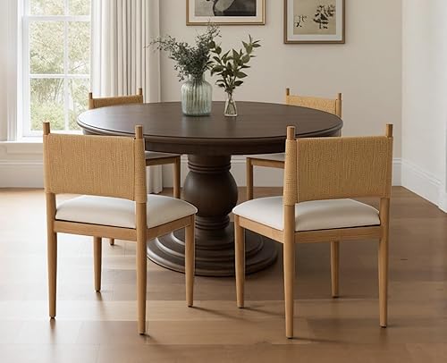 Vista 10 de EALSON Juego de 2 sillas de comedor modernas de mediados de siglo, sillas de comedor de madera negra con respaldo tejido, cómodas sillas de cocina