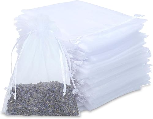 Kslong 100 bolsas pequeñas de malla con cordón de 3 x 4, bolsas de organza transparente con cordón para joyas, bolsas de malla para fiestas de boda