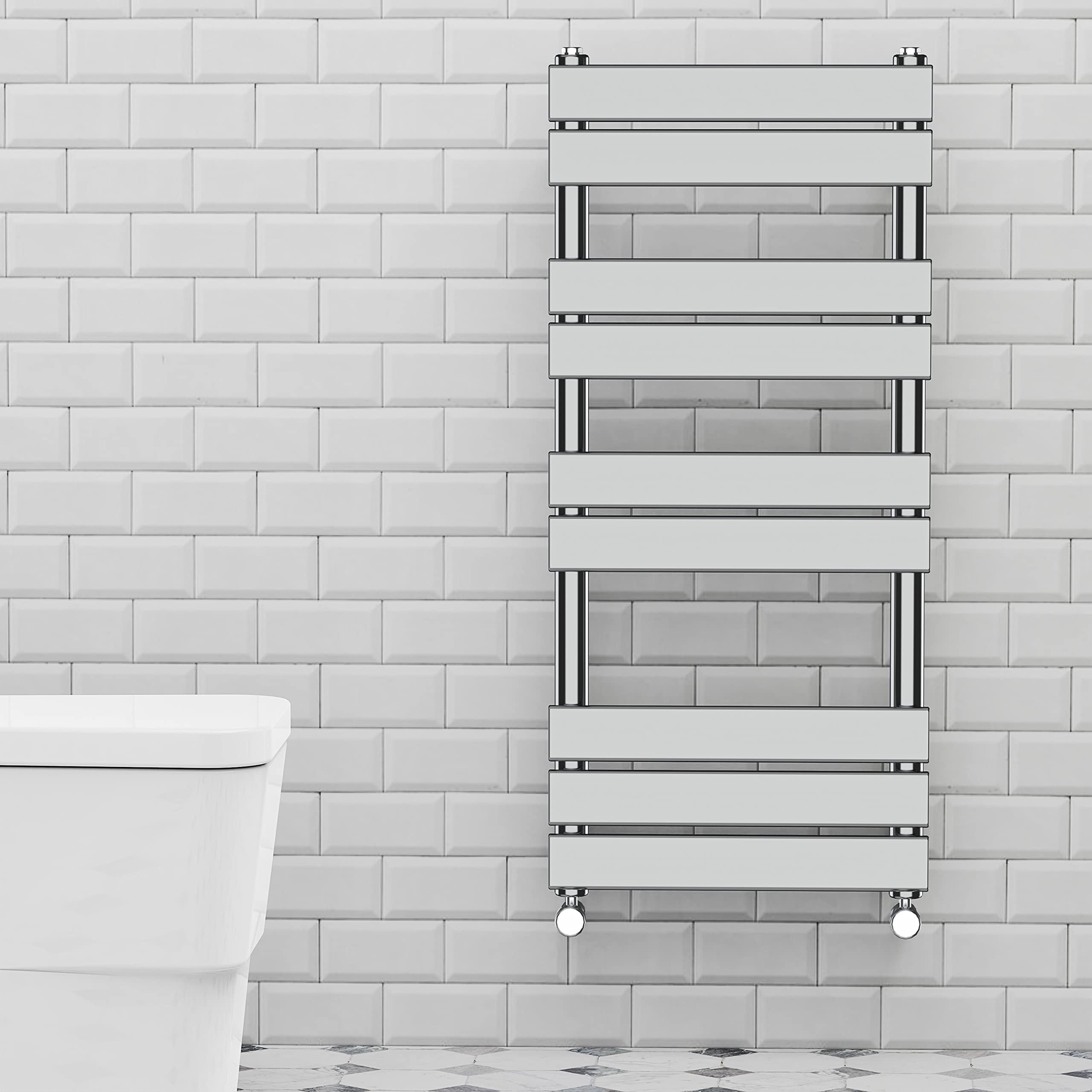 Warmehaus Chrome Flat Panel Heated Towel Rail Bathroom Ladder Radiator Rad Central Heating With 68Mm Pipe Diameter 1000 X 450Mm