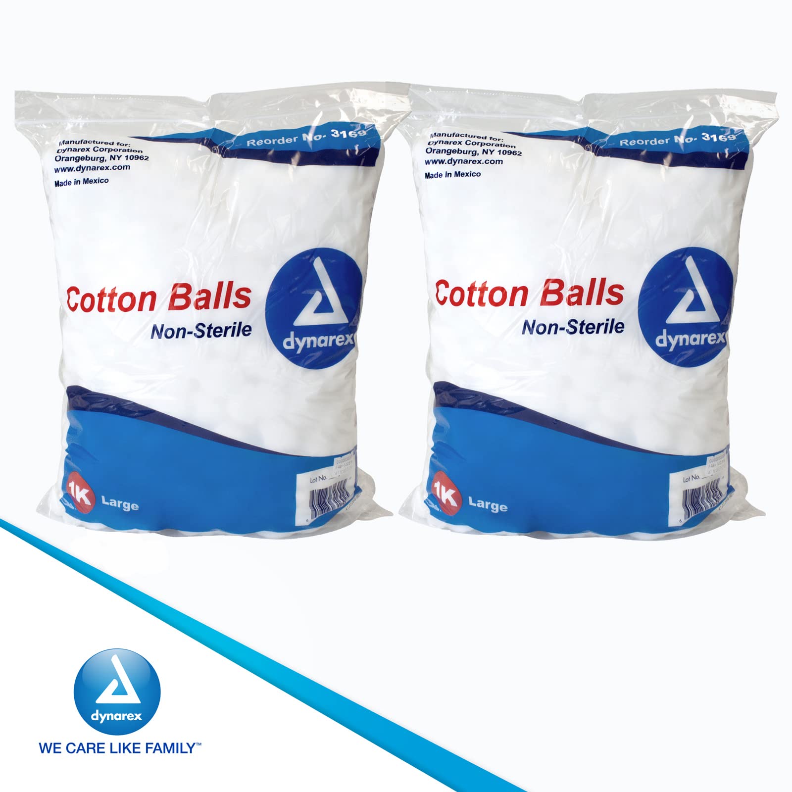 Dynarex Large Non-Sterile Cotton Balls, 1,000 Count Pack of 2