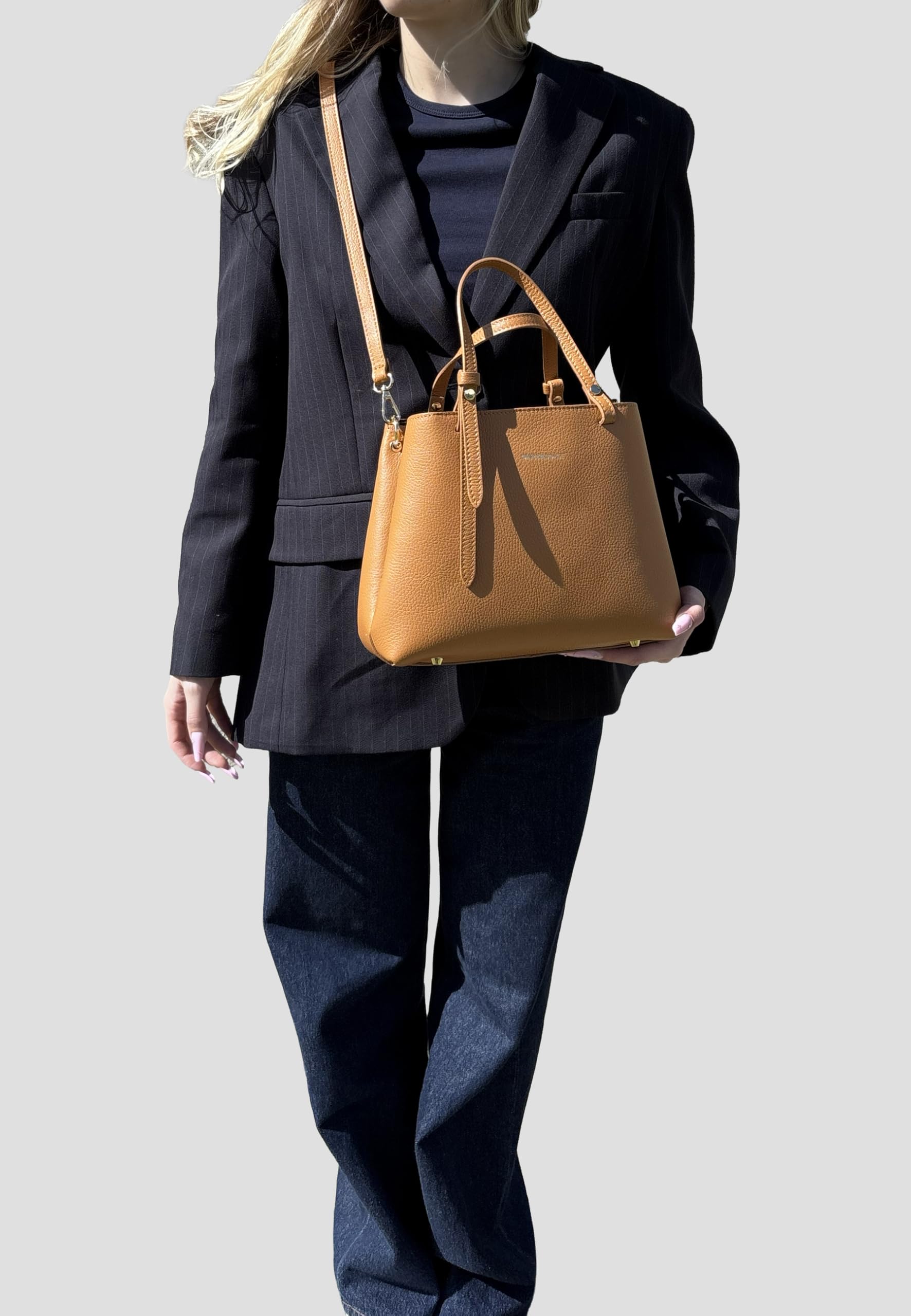 Chicca Borse Borsa a Mano Elegante da Donna in Pelle Martellata con Tracolla