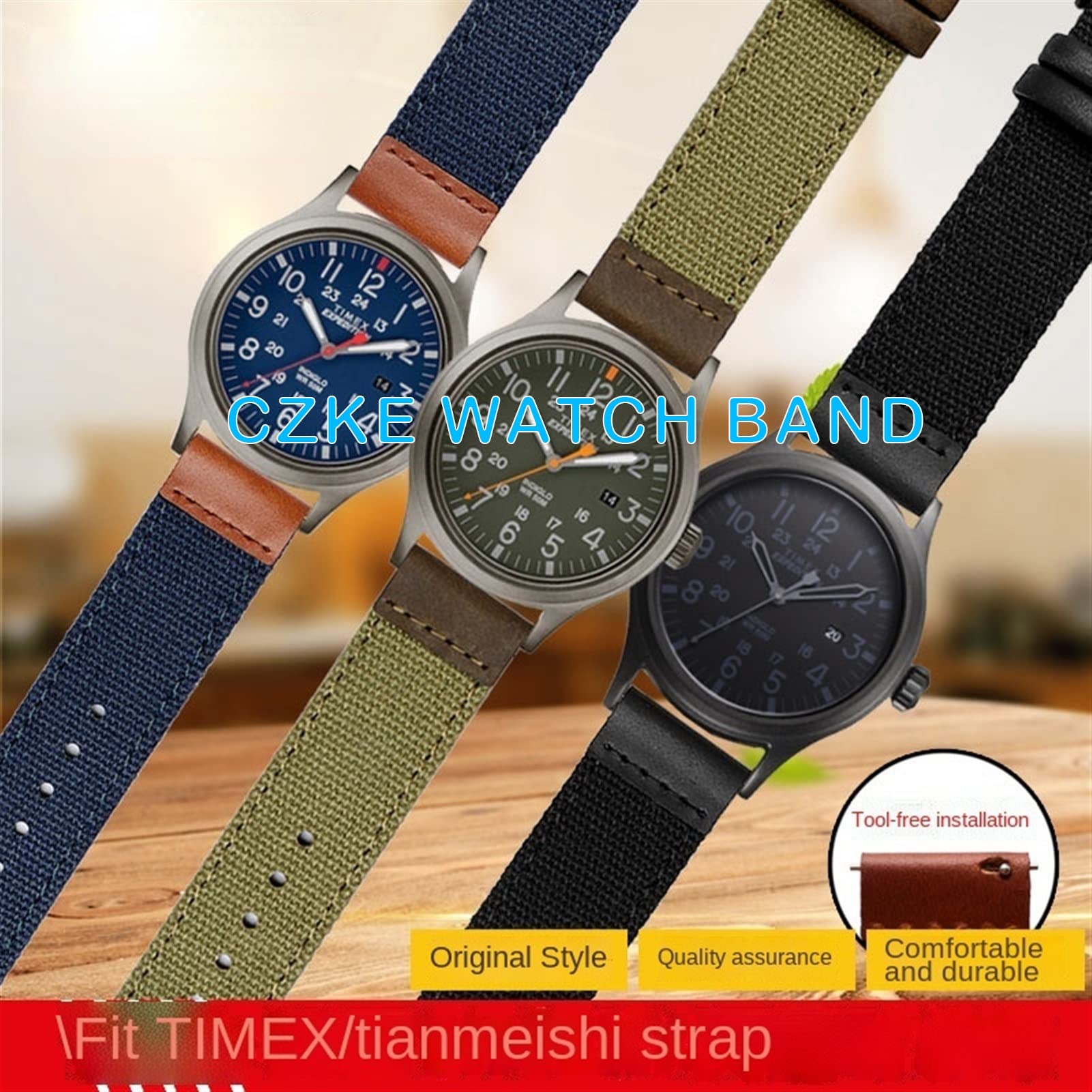 20mm Vera Pelle Verde Militare Nylon Sport Strap Canvas Sgancio Rapido Uomini Del Braccialetto Della Vigilanza Band Per TIMEX TW4B14200|14100|14000