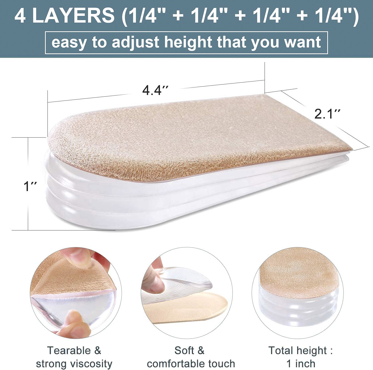 Sumifun Heel Lift Inserts, 2 Pack Size S Gel Shoe Heels Inserts for