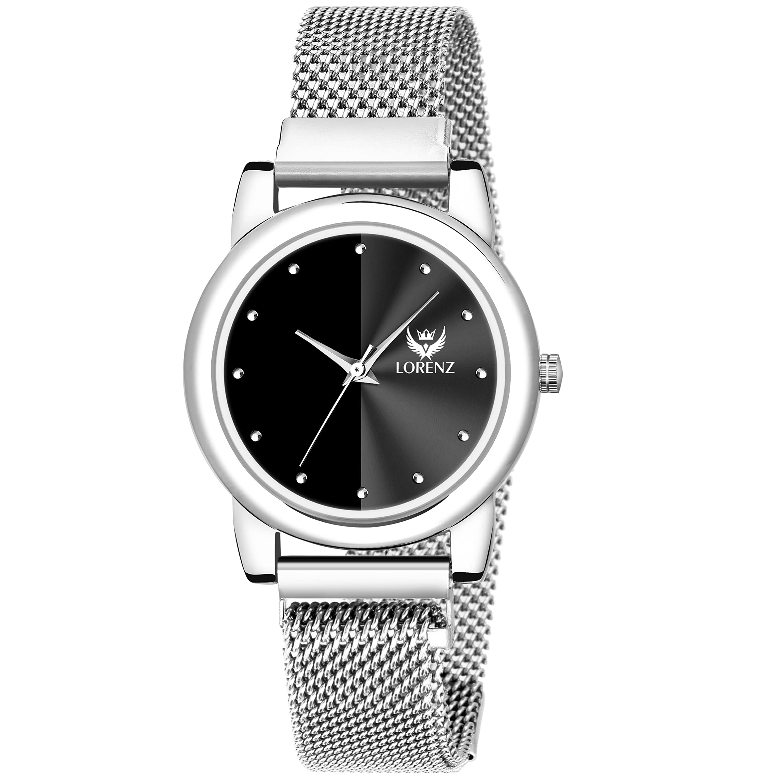 LORENZ Stainless Steel Black Dial & Silver Magnetic Mesh Strap Analog Watch For Women & Girls | As-118A (B09T9PG8GS) Amazon Price History, Amazon Price Tracker