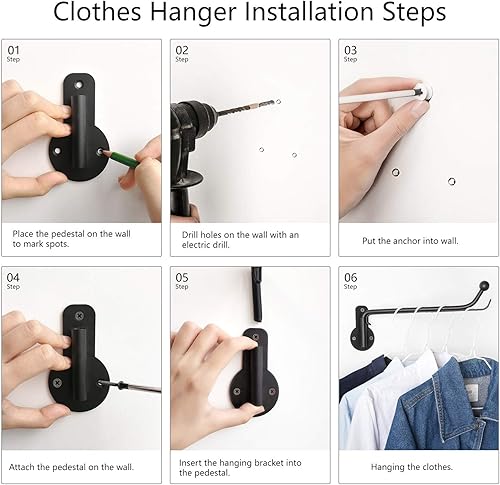 Miniatura 6 de Mkono Estante de secado montado en la pared para lavandería con brazo oscilante que ahorra espacio, barra de valet colgante de metal para Negro