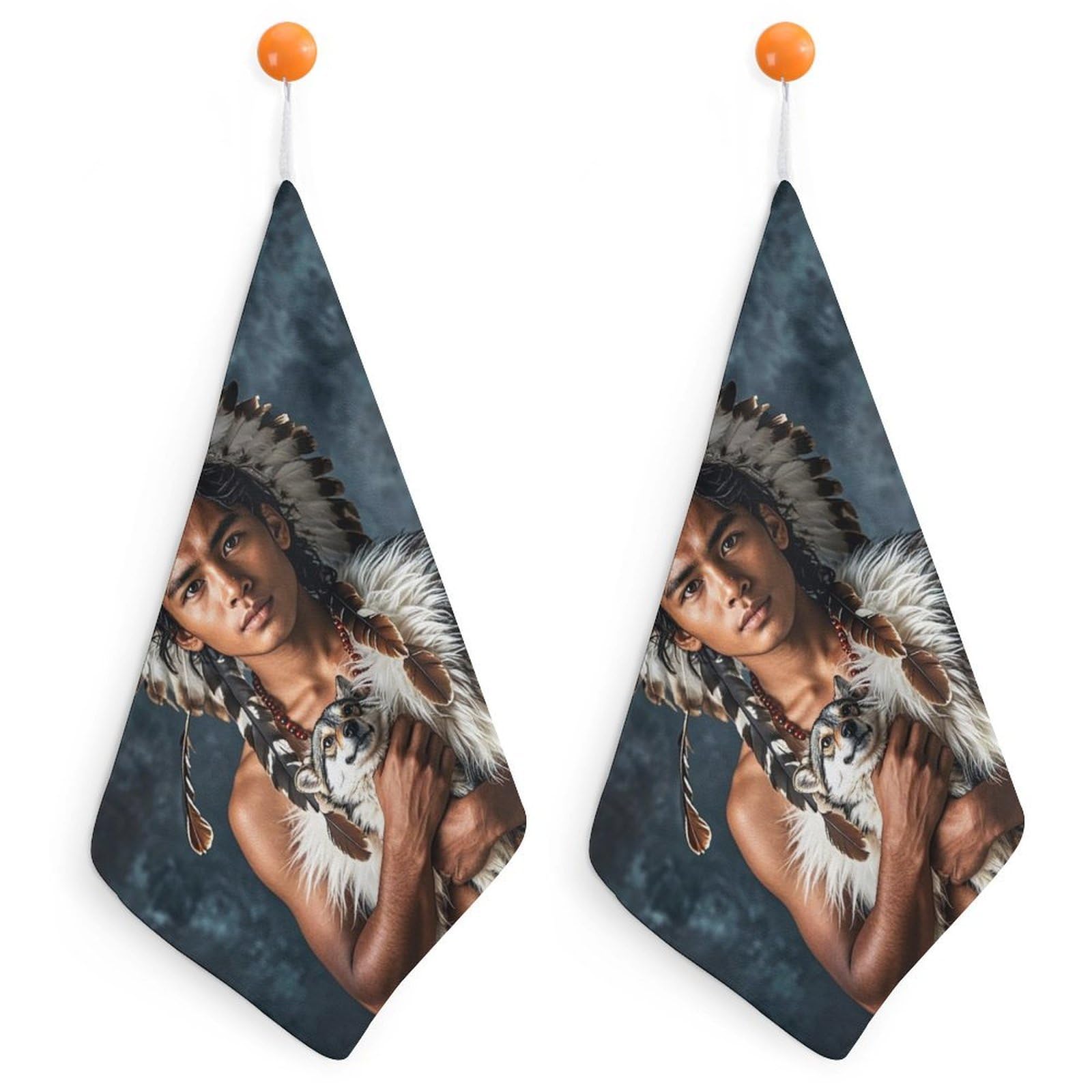 QMNLKH Indigenous People and Wolves Hand Towels for Kitchen, Quick Dry Hanging Hand Towels with Loops, Absorbent Hand Towel for Bathroom, Square Soft Microfiber Towels for Gym, 11.8inch 2PCS