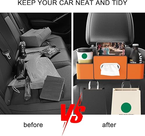 Miniatura 3 de Organizador de asiento trasero de automóvil con soporte para tazas, caja de pañuelos y gancho de almacenamiento, organizador multifuncional para