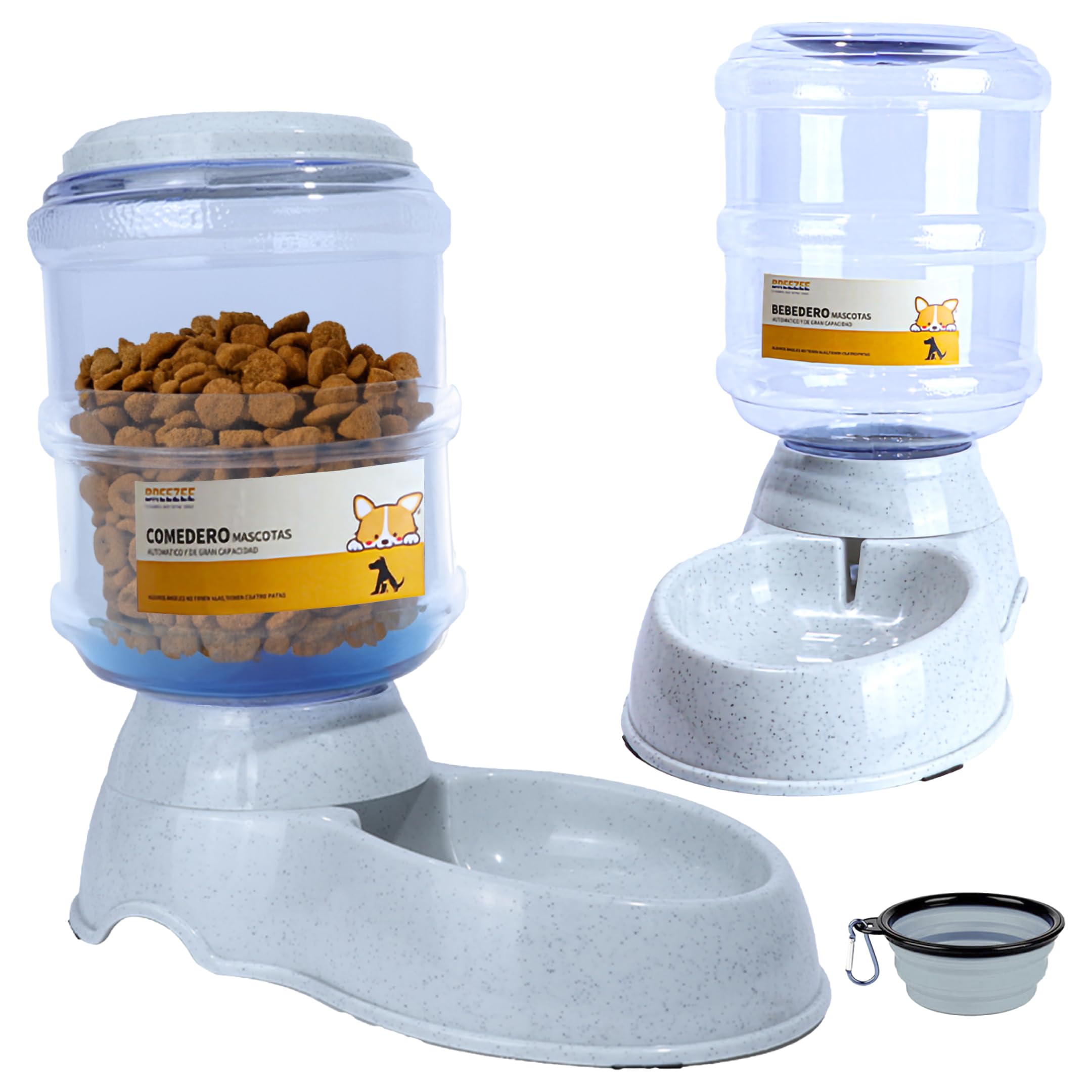 BREEZEE Alimentador Set Bebedero 11L y Comedero 11KG Automático para Perros, Gatos y Otras Mascotas, Dispensador de Agua y Dosificador de Alimento Croquetas Contenedor Dosificador Libre BPA Mascota
