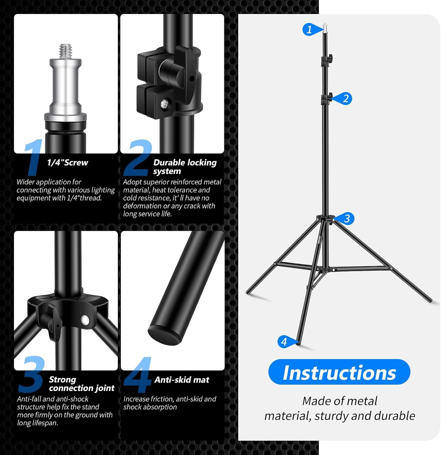 NEEWER Fotografía Soporte de Luz 92-200cm RegulableTrípode Robusto para los Reflectores Softboxes Luces Paraguas Capacidad de carga:6,6lb/3kg