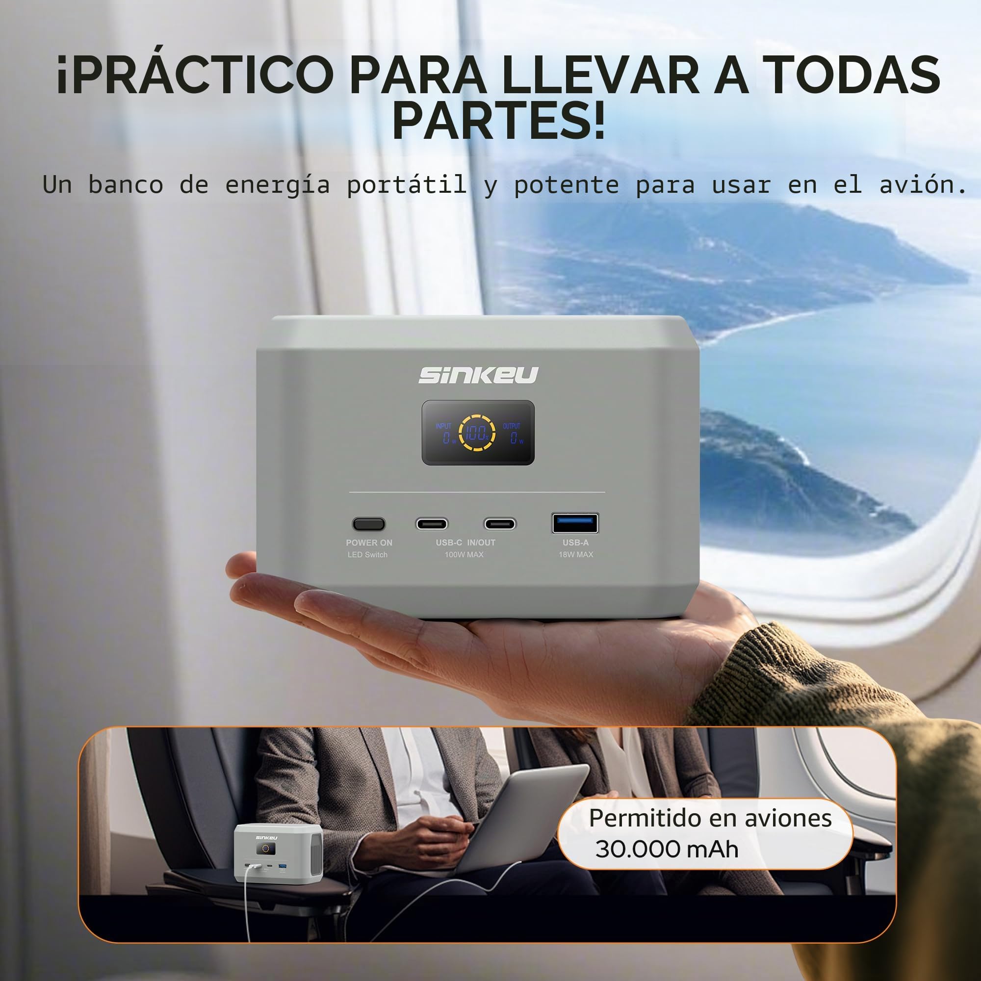SinKeu Estación de alimentación portátil, batería LiFePO4 de 96 Wh, USB-C 100 W de entrada/salida | 3 puertos, batería de carga rápida para viajes, alimentación de emergencia