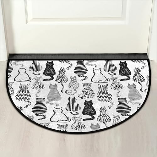 Miniatura 7 de Apular Tapete semicircular de 30 x 18 pulgadas, divertido tapete semicircular a rayas negras y blancas con diseño de gato a rayas blancas y negras