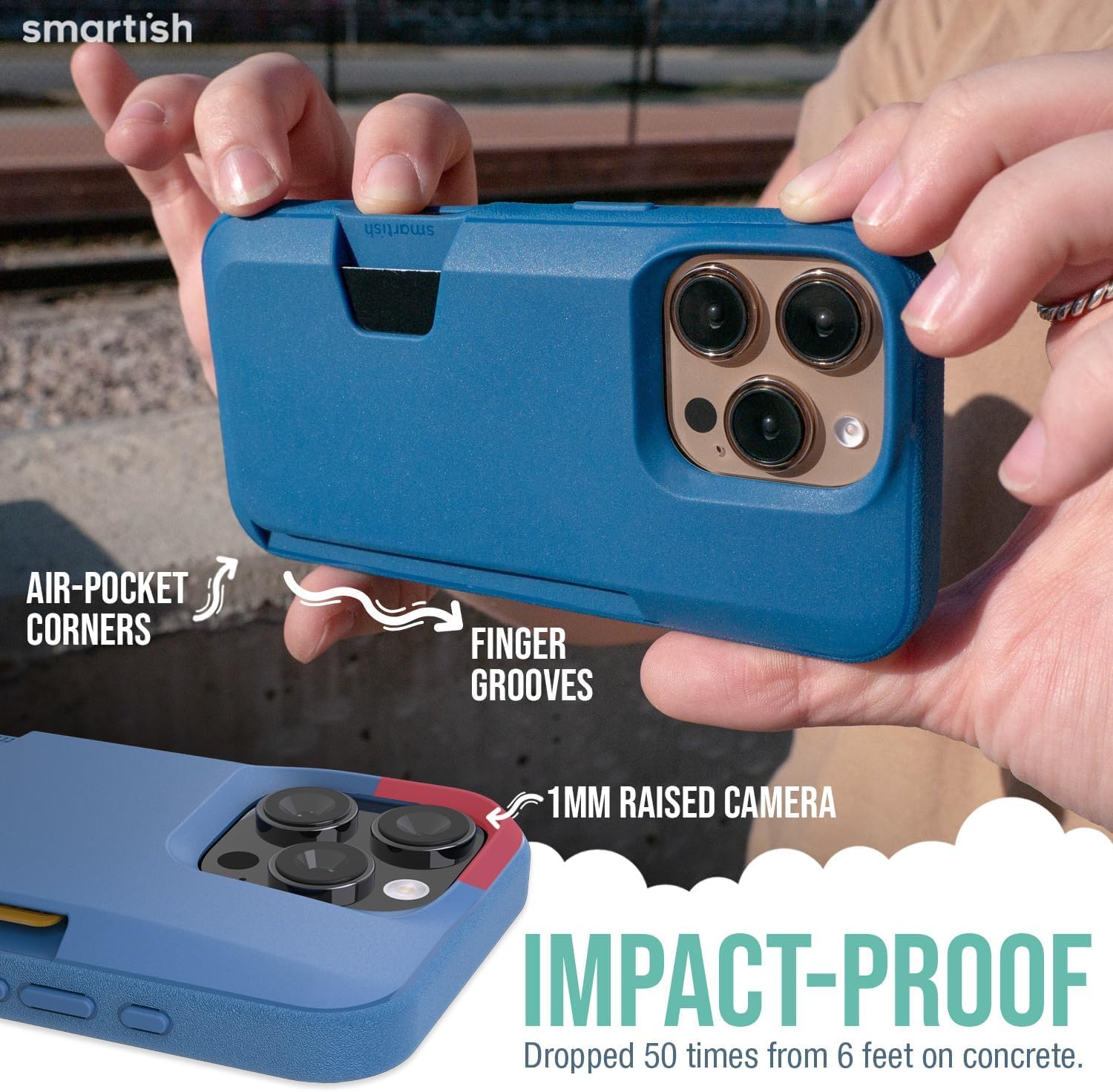 Smartish® iPhone 16 Pro Wallet Case - Wallet Slayer Vol. 1 [Slim + Protective] Credit Card Holder - Drop Tested Hidden Flip Card Slot Cover Compatible with Apple iPhone 16 Pro - Blues on The Green - Image 4