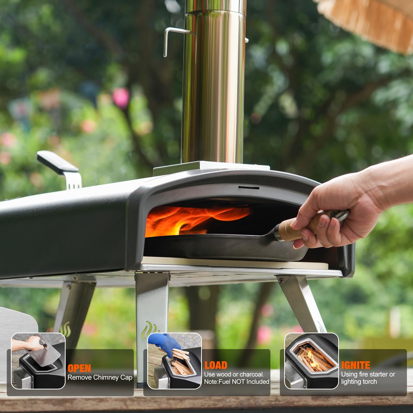 Mimiuo Pizzaofen Tragbarer 33cm Quadratische Pizzasteine Outdoor Holzkohle Brennholz Camping Garten