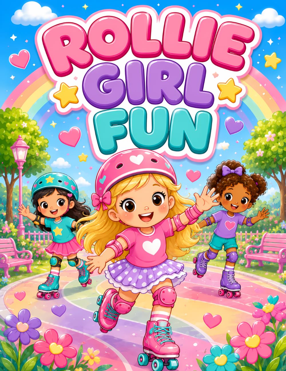 Rollie Girl Fun: A Cute and Easy Roller Skating Coloring Book for Kids with Happy Girls, Roller Skates, Parks, Pets, Treats, and Sweet Designs