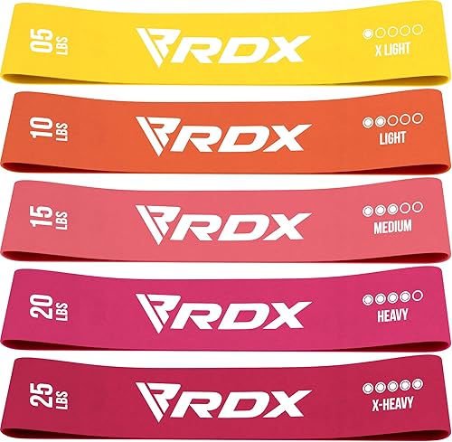 RDX Juego de bandas de resistencia de 5 niveles, certificado Alcanza RoHS CPSIA, bucle elástico grueso agradable a la piel, yoga, gimnasio en casa,