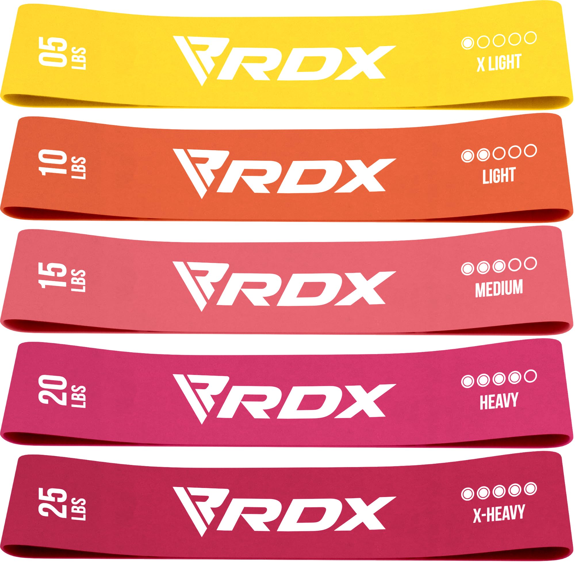 RDXResistance Bands 5 Level Set, REACH RoHS CPSIA Certified, Skin Friendly Thick Stretch Loop, Yoga Home Gym Fitness Workout Exercise, Glutes Physio Pilates Booty Leg Arms Mobility Training Slimming