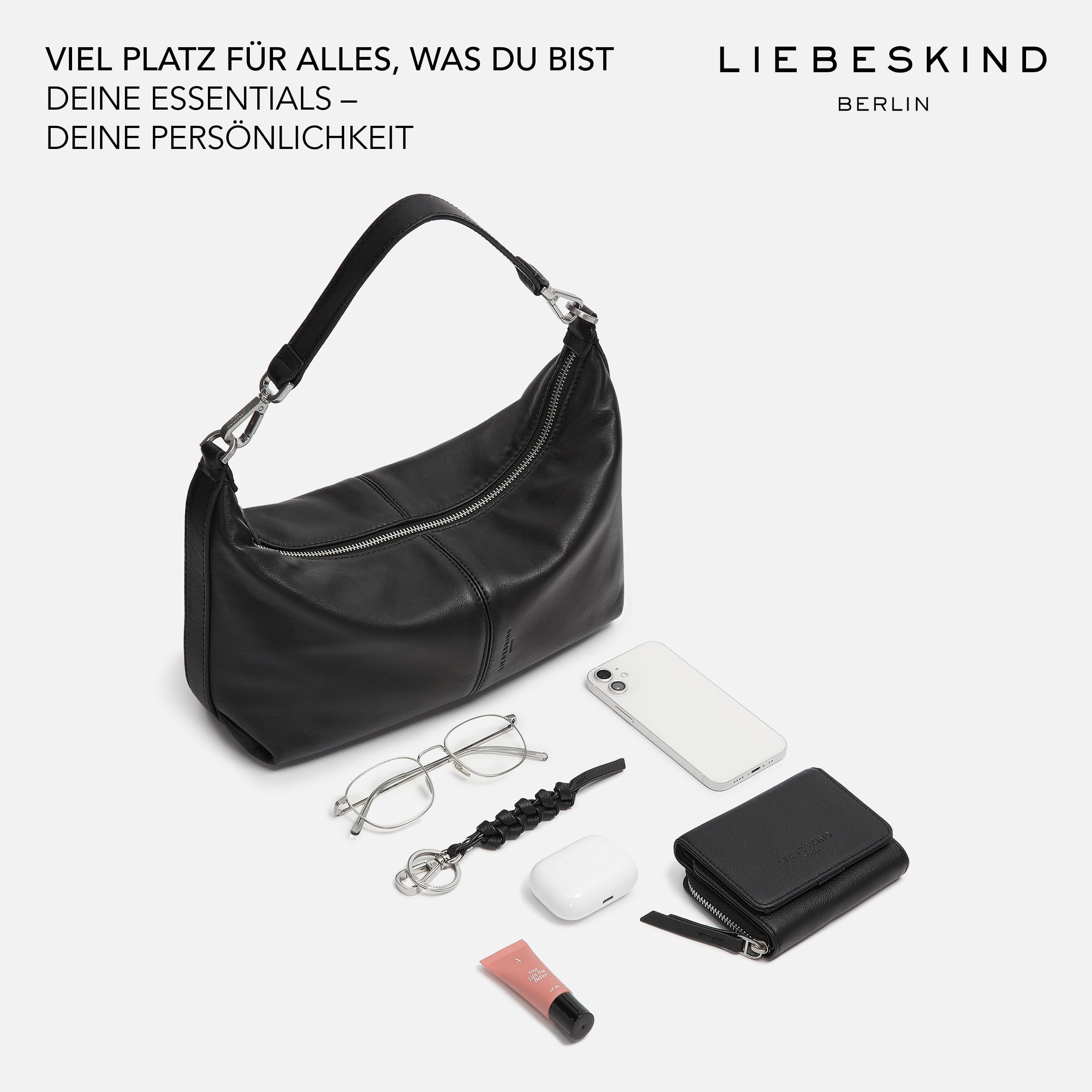 Liebeskind Berlin Damen-Umhängetasche „Paris S“ I Hobo Bag Damen aus Leder mit Schulter- und Crossbody-Riemen I Schultertasche Hauptfach mit Reißverschluss, 2 Innenfächer I Shoulder Bag