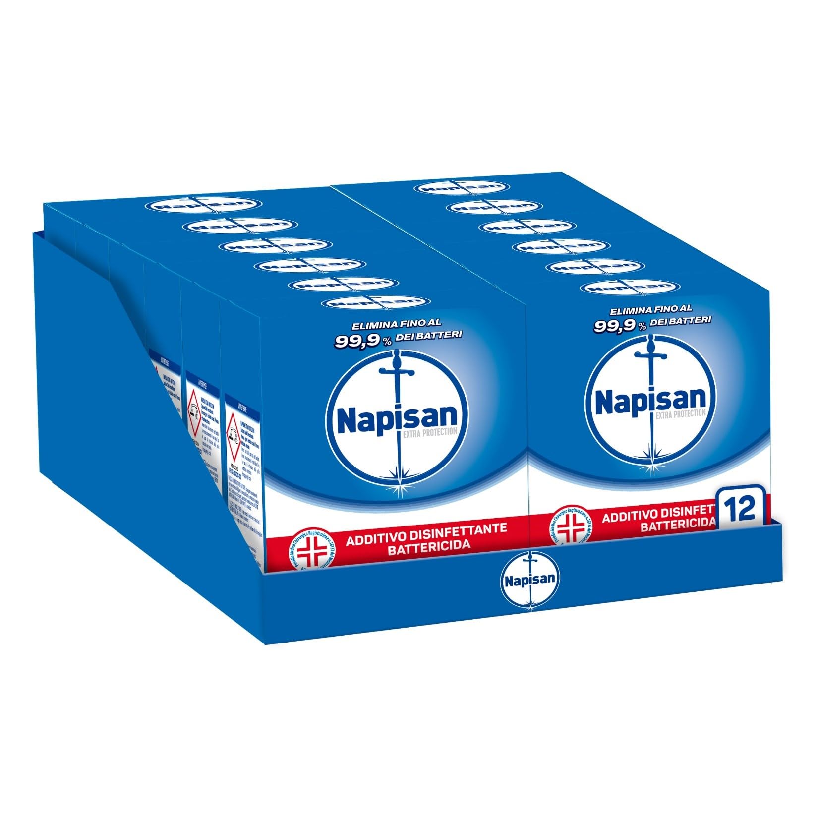 Napisan Extra Protection, Zusatzstoff für die Waschmaschine, Desinfektionsmittel für die Waschmaschine, mit antibakteriellem Pulver, 12 Packungen à 500 g Waschpulver