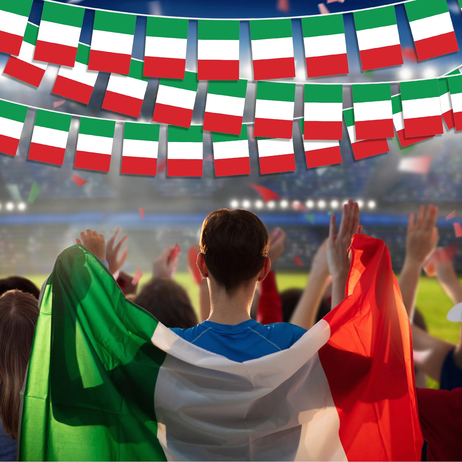 16m Bandiera Italia Italia Repubblica Italiana Guidone Banner Bandiera Italiana Bandiera Ghirlanda Bandiera con 60 Bandiere per Eventi Patriottici Decorazioni Bar e Sportivi