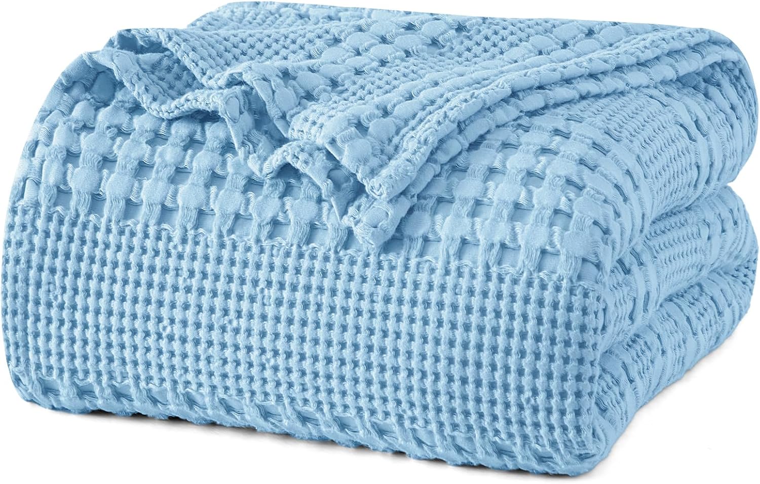 PHF 100% Cotton Waffle Weave Blanket King Size, Soft Lightweight Breathable Cozy Summer Blankets for Bed, Luxury Aesthetic Woven Bedding for Home Decor, 108"x90", Sky Blue King(108"x90") Sky Blue