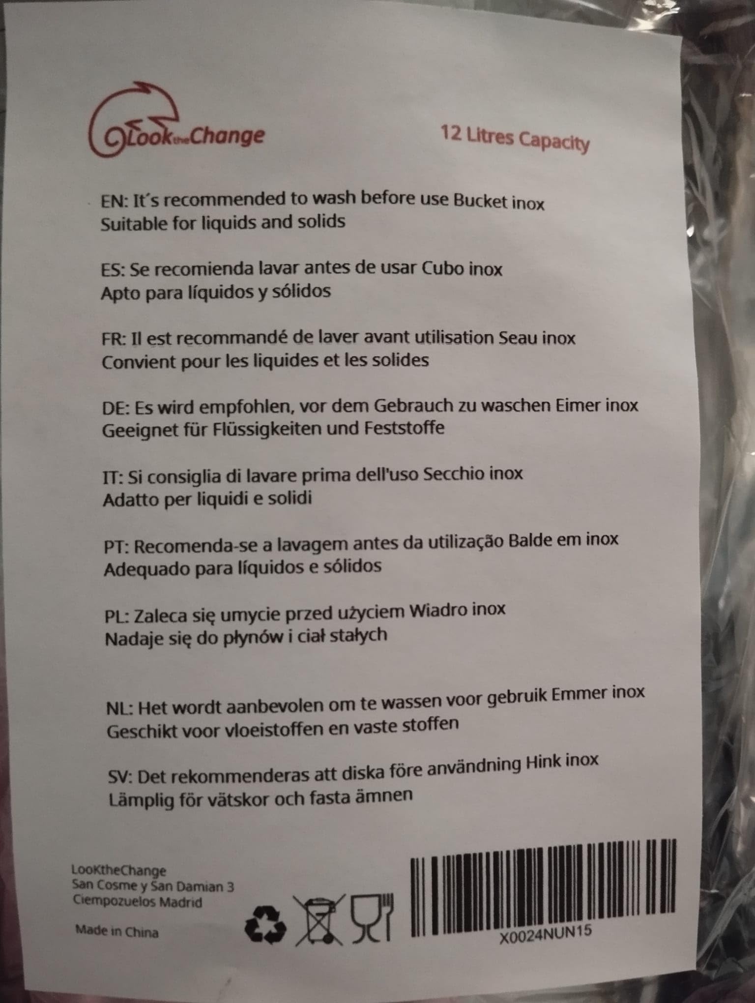 Seau en acier inoxydable de 12 l, seau en métal polyvalent, idéal pour jardinage, eau, maison, liquides, engrais et mortier (12 litres)