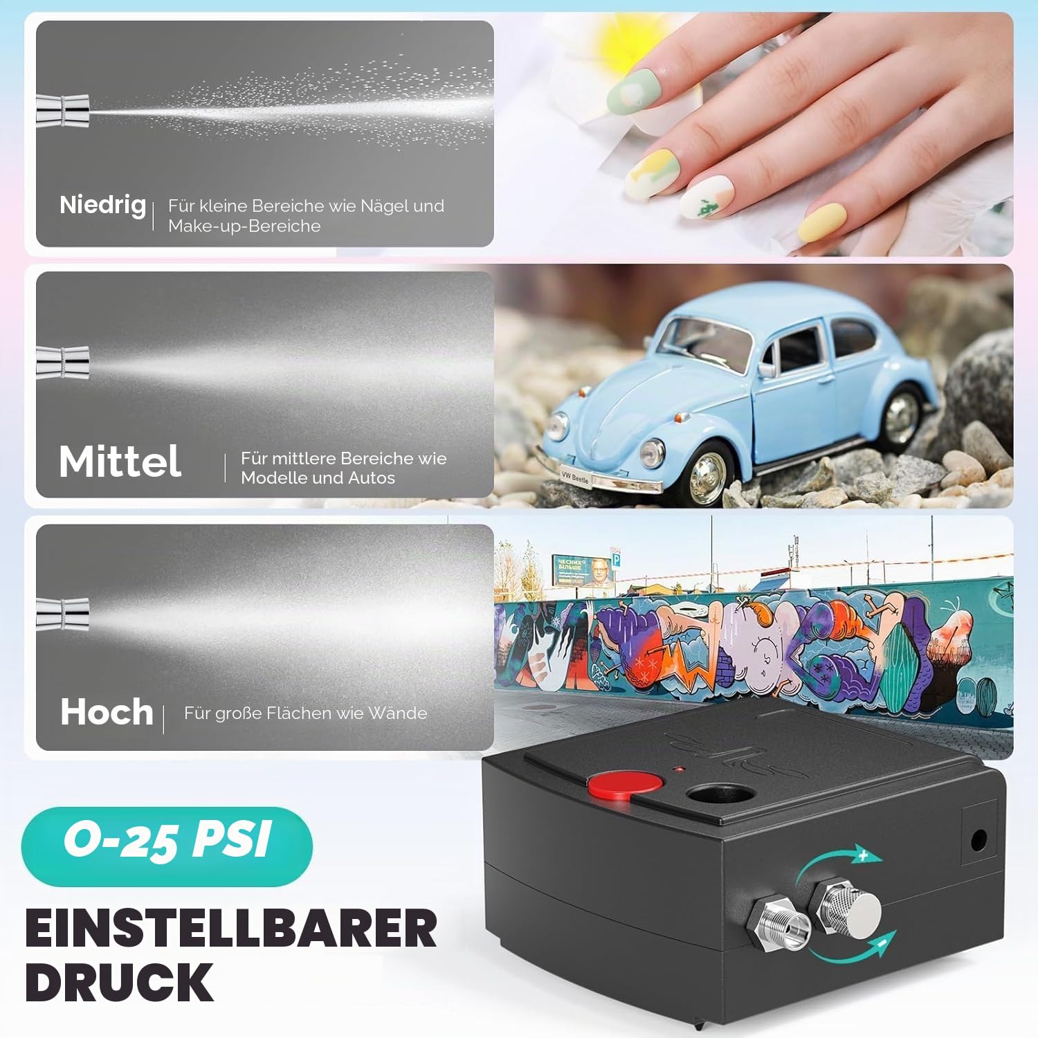 Airbrush Set 40 PSI mit Kompressor Dual Action Airbrush Set für Kuchendekoration, Makeup, Kunsthandwerk, Nageldesign, Tattoo-Modellierung, Malerei