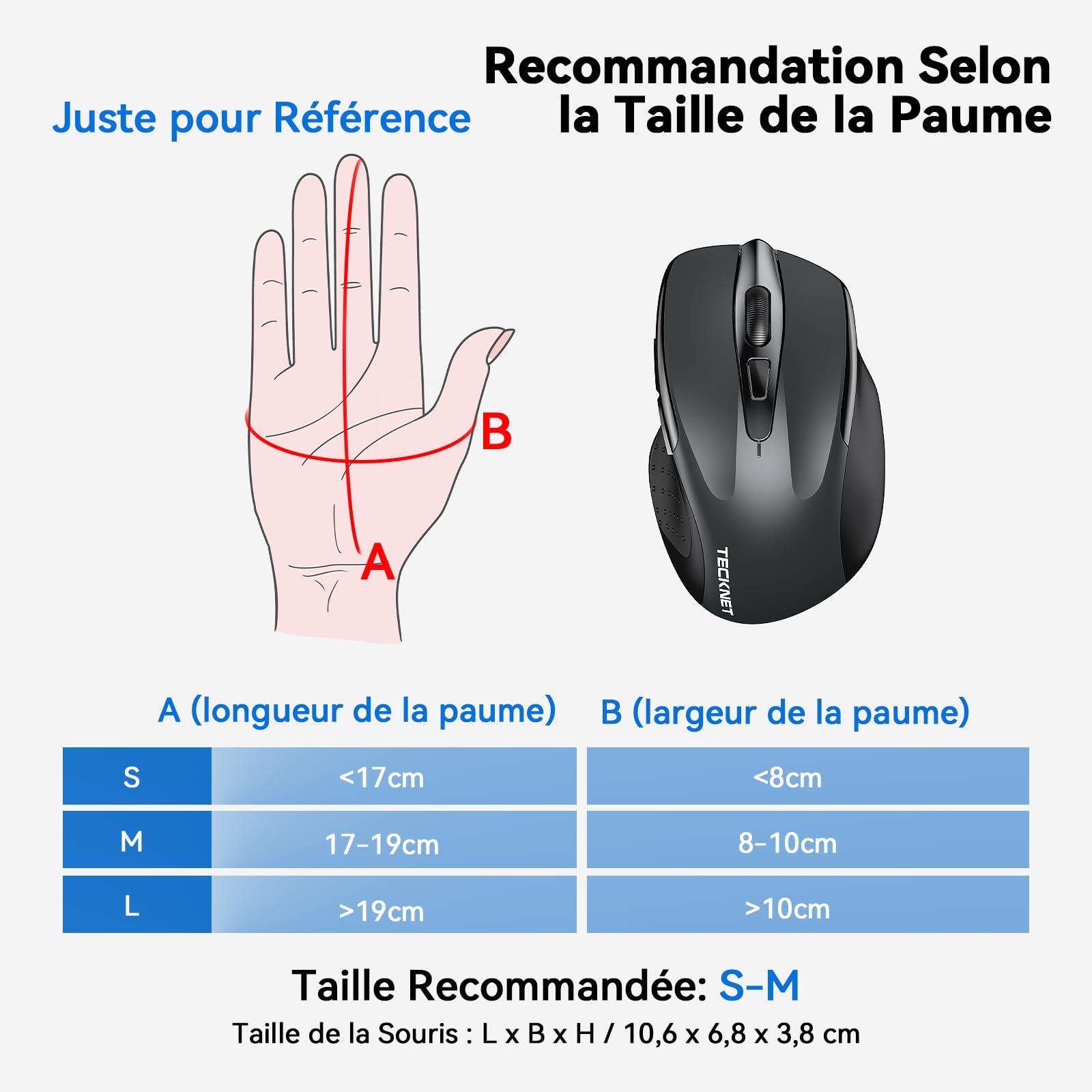TECKNET Souris sans Fil Rechargeable Silencieuse 4800 DPI 6 Boutons Ergonomiques USB 2,4G Gris