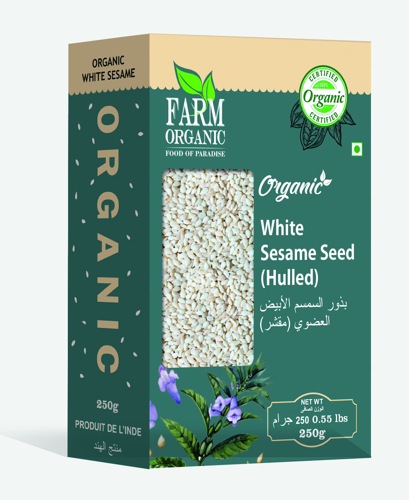 Farm Organic | Organic White Sesame | Seed Hulled | 250g | Gluten | Vegan | NonGMO | Halal