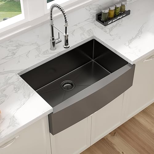 Miniatura 10 de Sarlai Fregadero de cocina de granja de 27 x 21 pulgadas, fregadero frontal de acero inoxidable calibre 16, fregadero de cocina de granjero