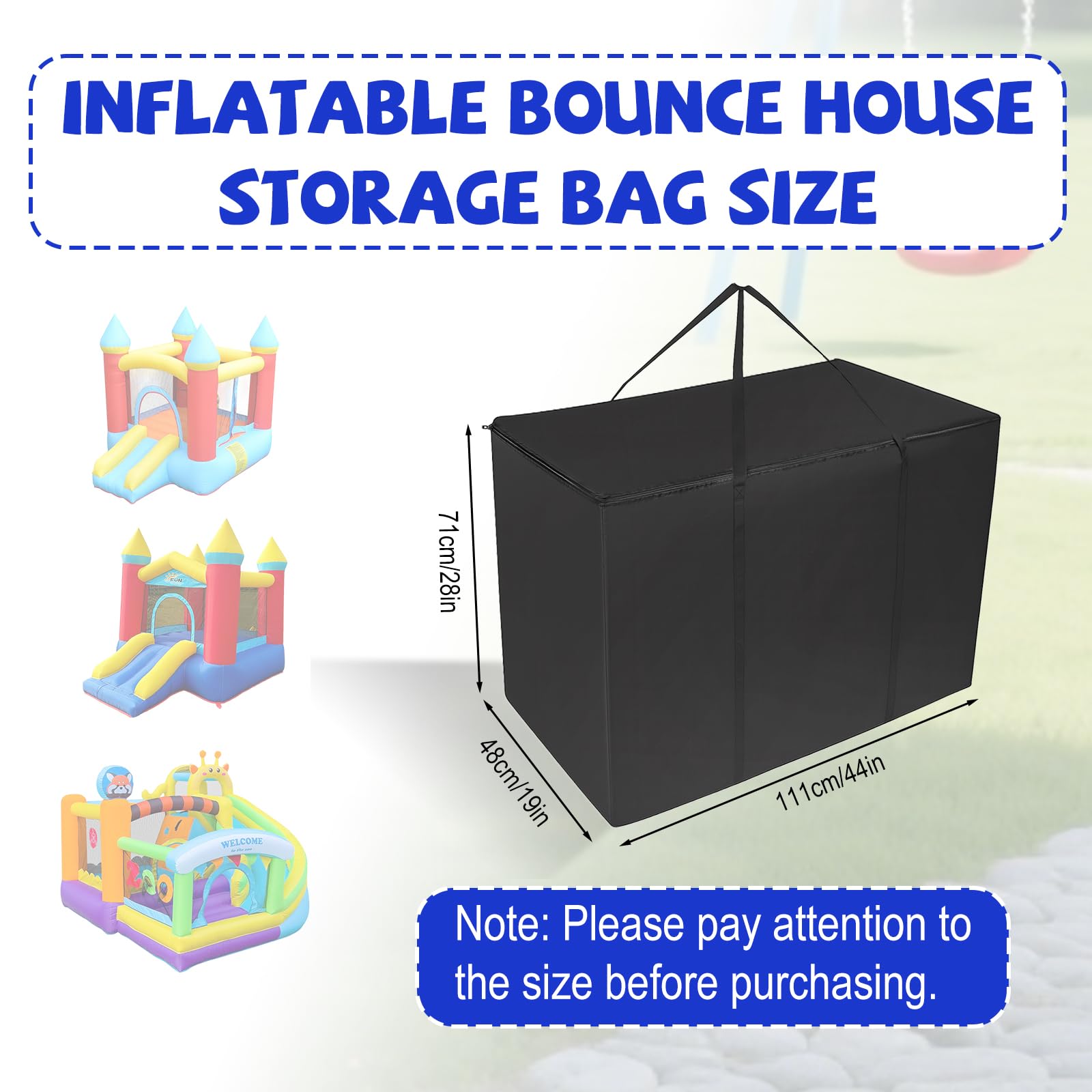 Sac de Rangement Château Gonflable, 111x48x71cm Grand Durable Sac de Rangement avec Poignées Idéal pour Ranger Château Gonflable Jouets Tente (Noir)