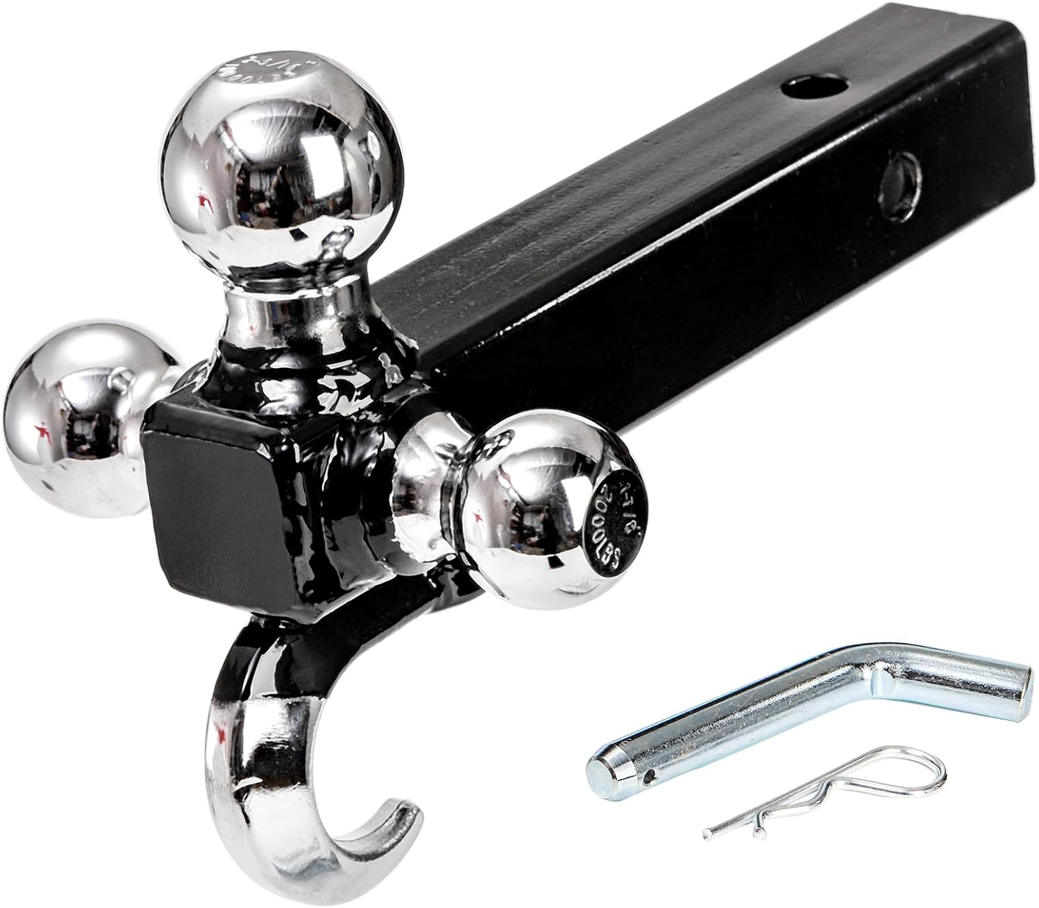 Yopay Trailer Hitch Tri-Ball Mount with Hook, Tactical Tow Hook, 3 Ball Truck Hitch, Sizes 1-7/8", 2" and 2-5/16", Fits 2 Inch Hitch Receiver