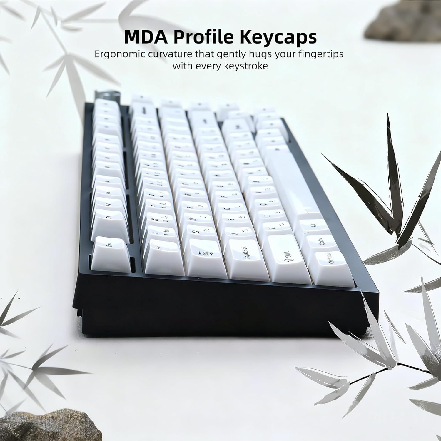Womier White Keycaps Ceramic Style PC Glossy Jelly Keycap for Mechanical Keyboard, MDA Profile 115-Key Custom Key caps Set for 61/68/84/87/98/100/104-Key MX Switch Key Cap