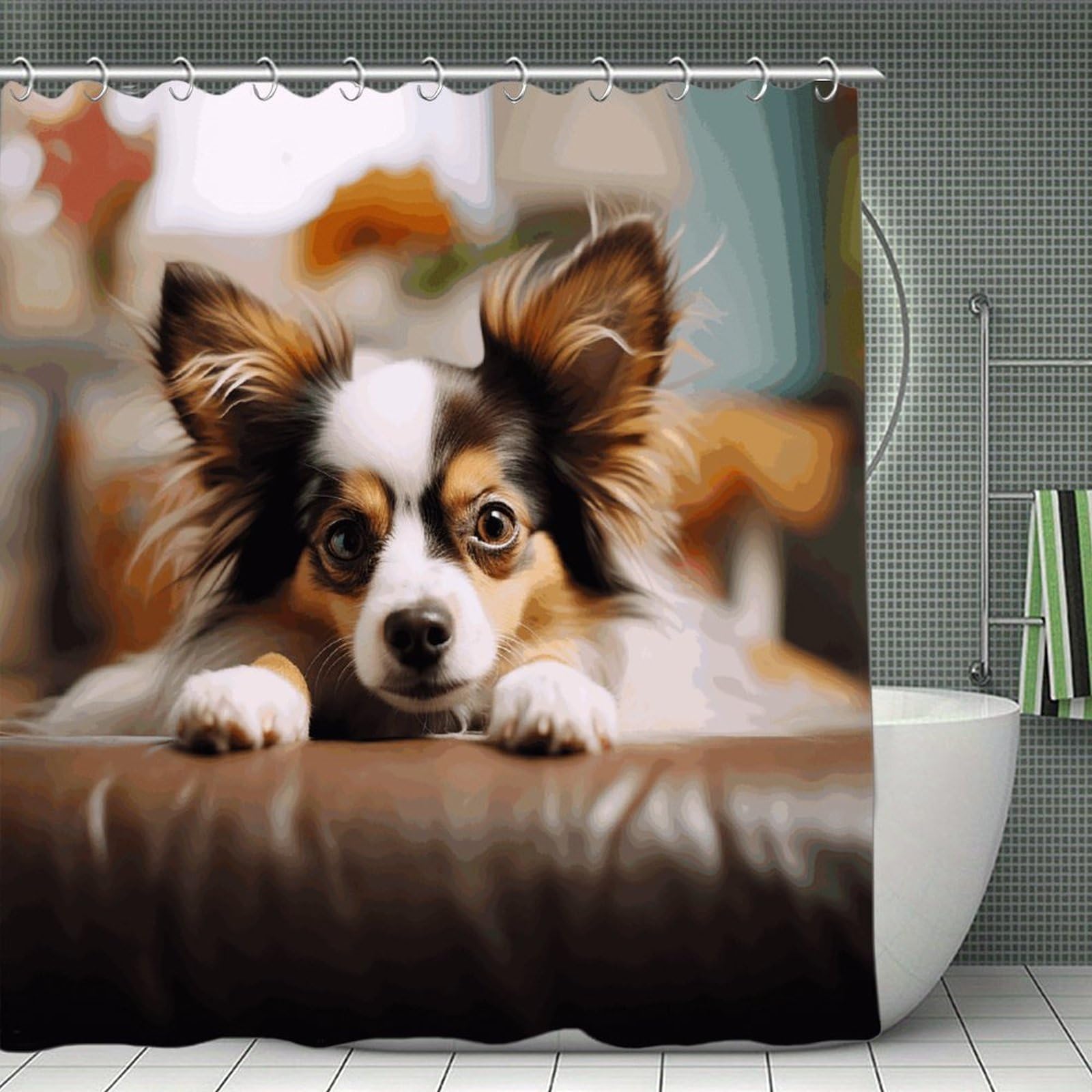 VstaDank Papillon Lying on Tummy Shower Curtain Waterproof Bathroom Curtain with Hooks Luxury Weighted Bath Curtains for Bathtubs Showers Room Dividers Decorative Shower Curtains 71x71 in