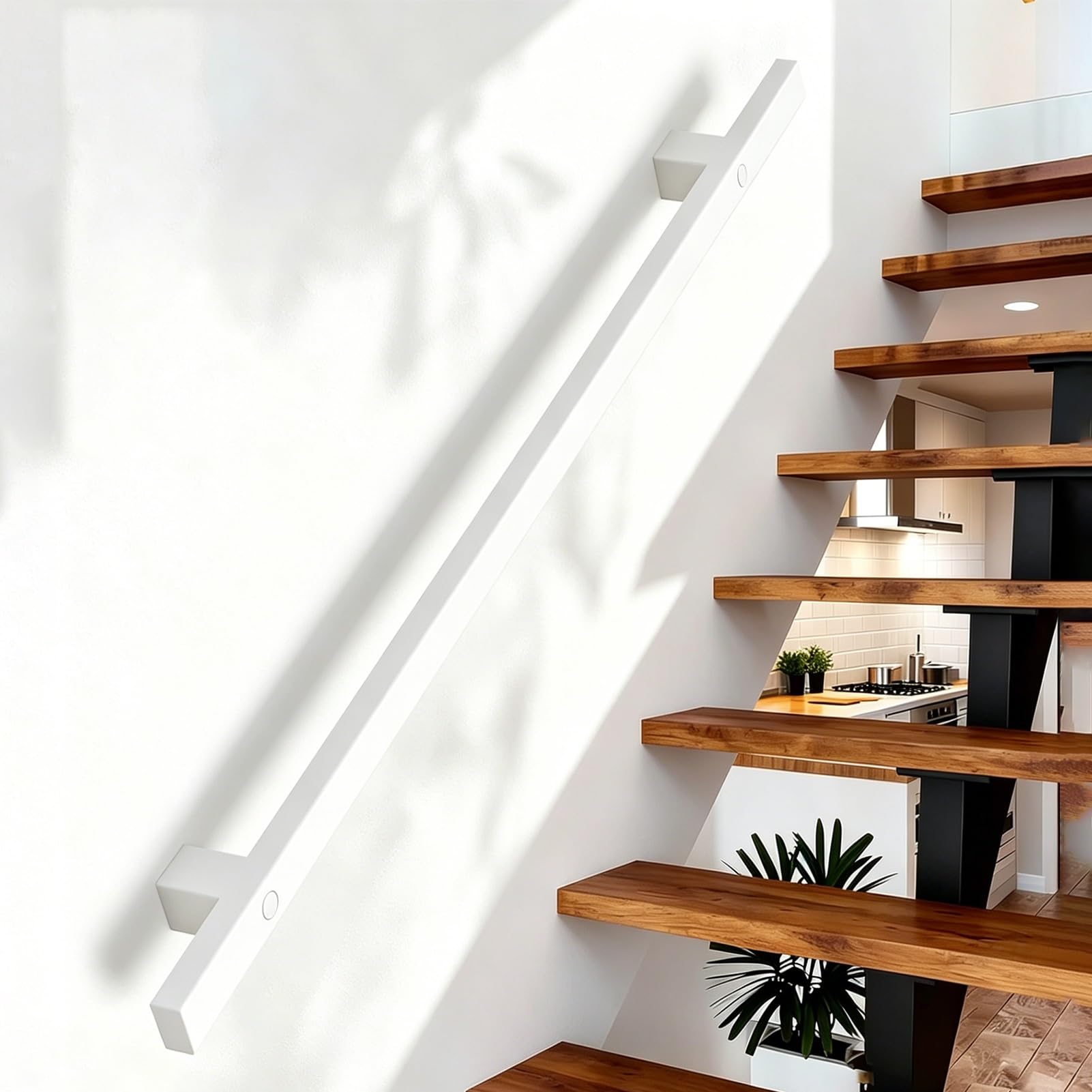 Drsyffsup One Color White Stair Handrail 1-20Ft Wall Mounted - Galvanized Iron Pipe Staircases Railing Handrails With Metal Brackets, Non-Slip Grab Bar For Indoor Stairs, Lofts, Decks, Hotels(7Ft/210Cm)