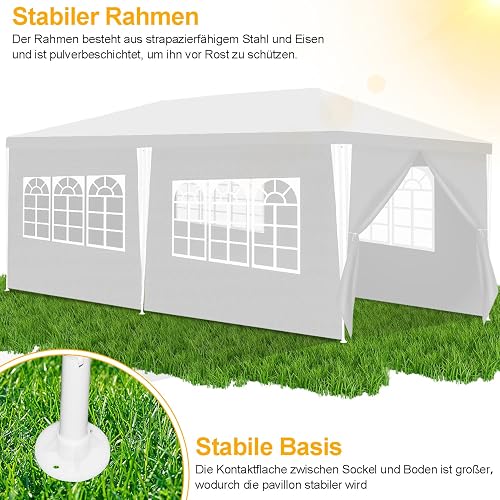 Hebitod Tonnelle imperméable 3 x 6 m avec 4 Panneaux latéraux, Tente de réception, Protection UV, tonnelle de Jardin, pour Jardin, Mariage, extérieur, fête, Camping (Blanc) - 5