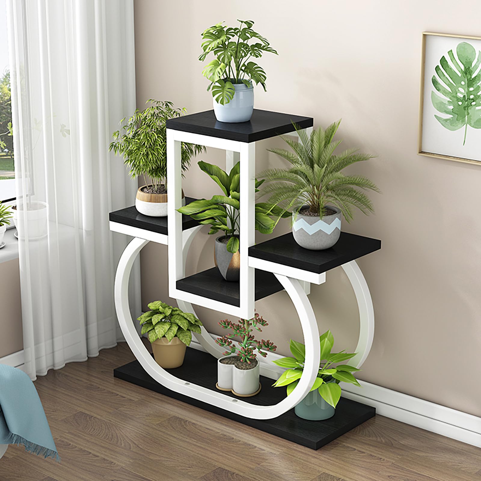 Gain de place balcon avec l'étagère à fleurs en fer 4 plateaux d'angle