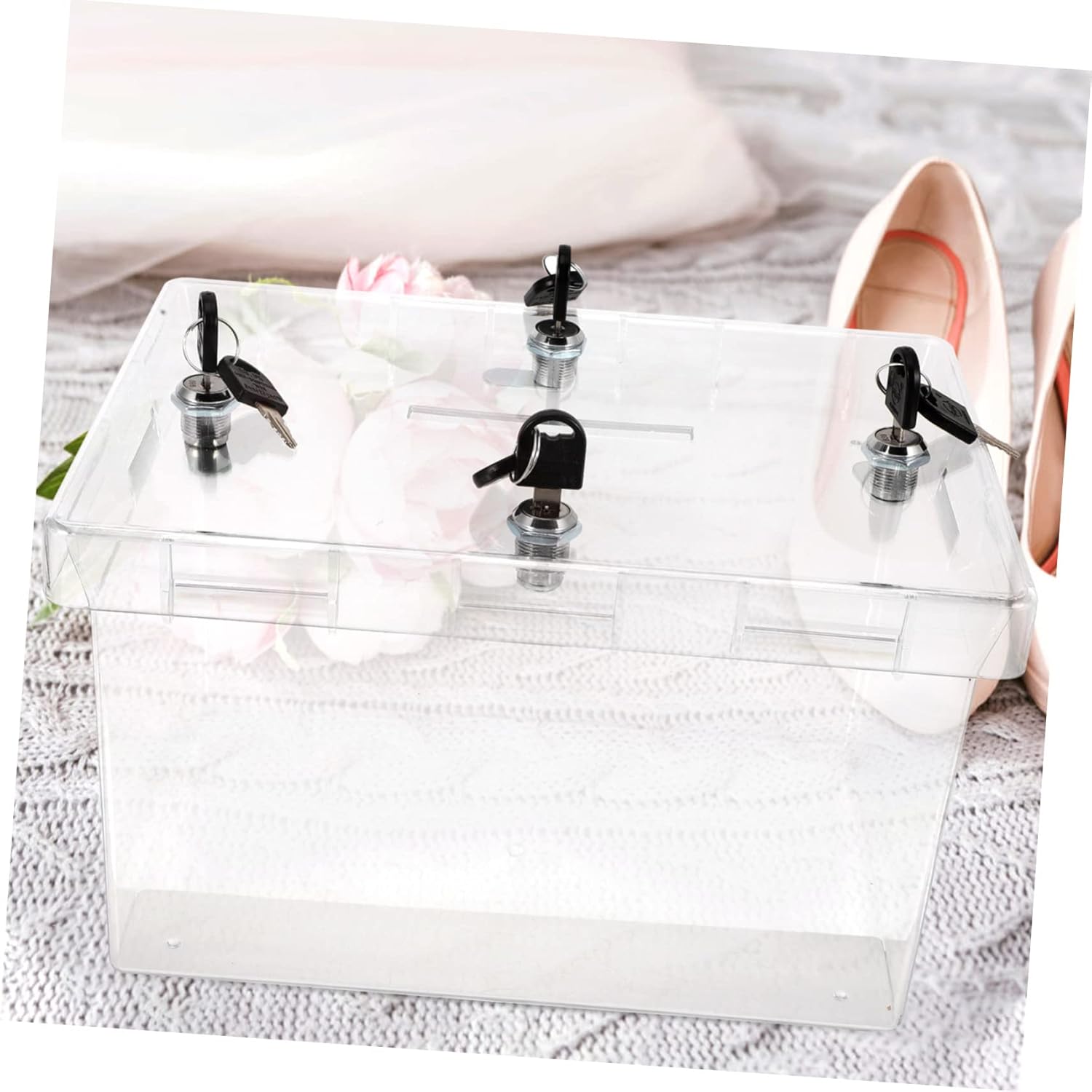 Box 4 Wedding Shoe Box Lockbox Door Locking Keepsake Padlock Shoe Case Wedding Party Supply Holder Party Message Transparent Stainless Steel