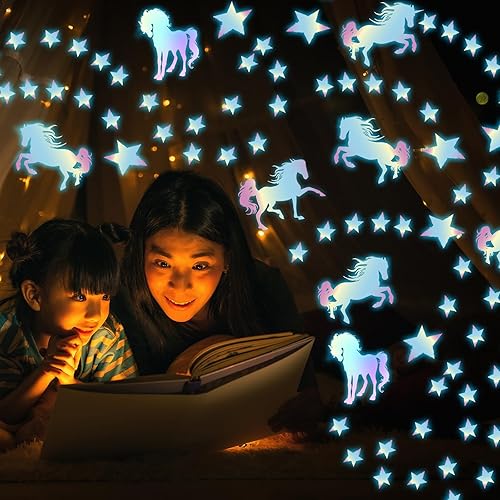 Miniatura 9 de Calcomanías de pared de unicornio que brillan en la oscuridad, calcomanías de pared de unicornio para dormitorio de bebés y niñas, calcomanías de