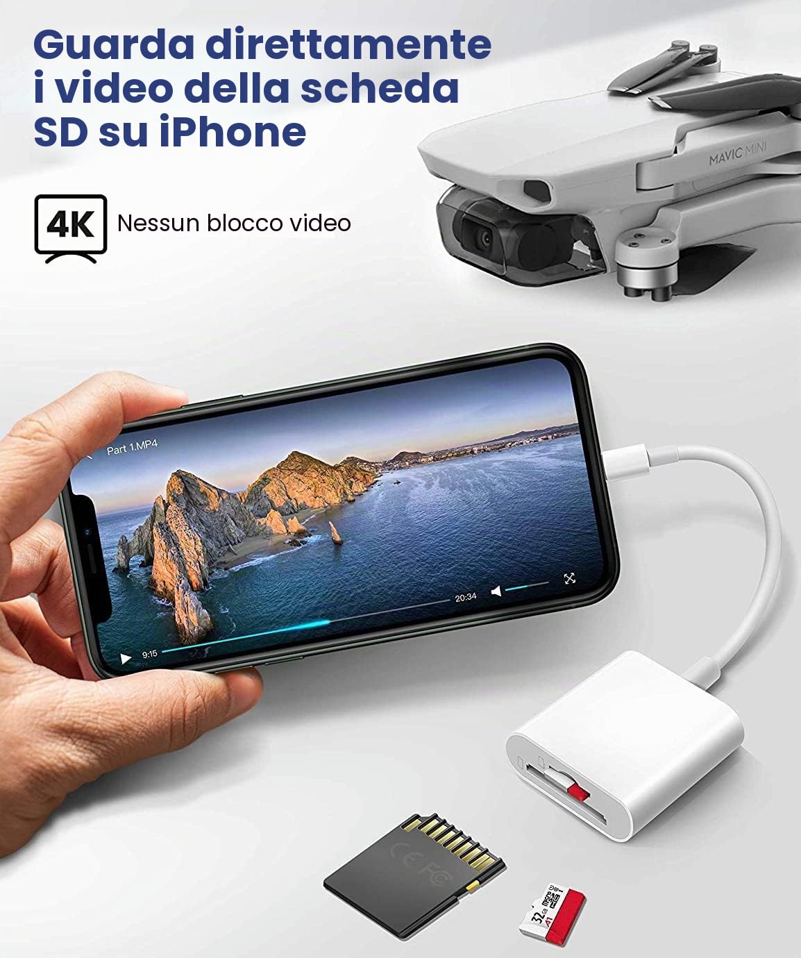 Da Apple Lightning a SD e TF Card Reader Dual Slot per iPhone/iPad, 2 in 1, Micro SD TF Memory Card, Trail Camera Viewer, Lettore di schede SD, Plug and Play