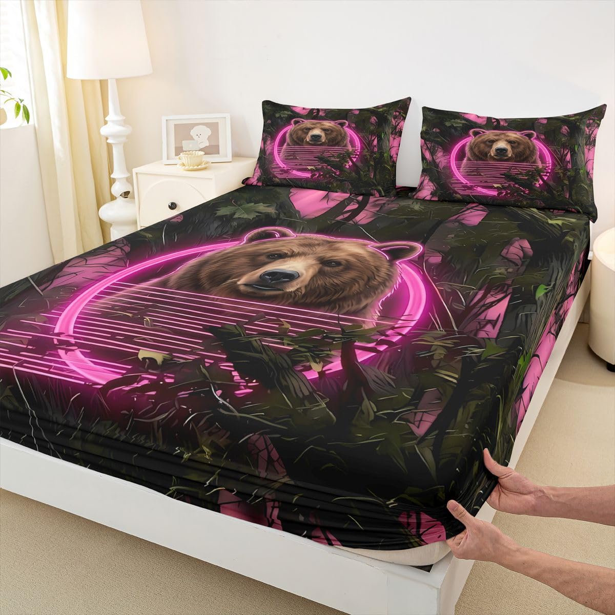 Homemissing Sábana bajera ajustable de camuflaje con 2 fundas de almohada, tamaño King, con bolsillo profundo de 16 pulgadas, para niños y niñas, para decoración de dormitorio de adolescentes (sin