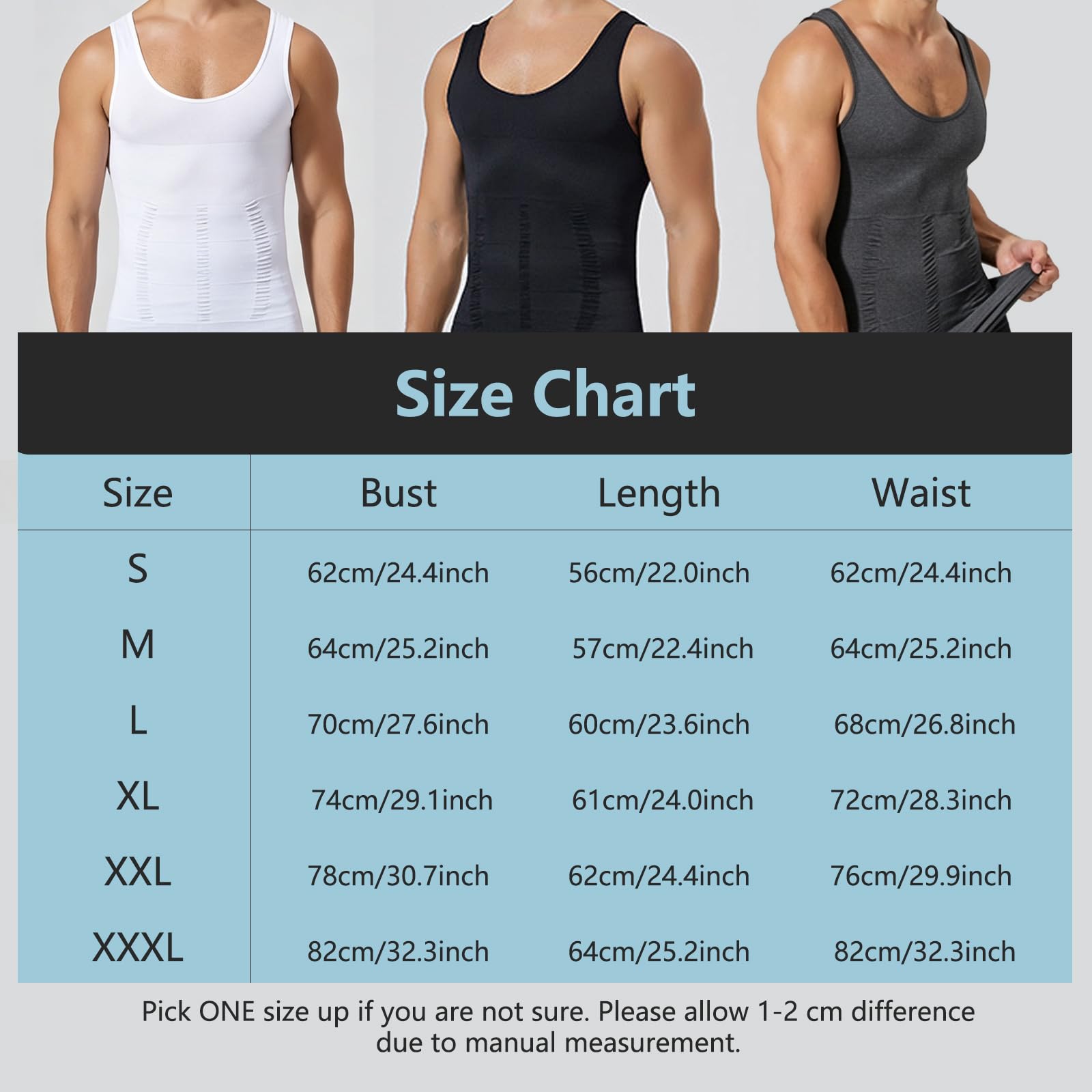 Lot de 3 débardeurs de compression amincissants pour homme - Contrôle du ventre - Sans couture - Respirant - Pour le sport quotidien