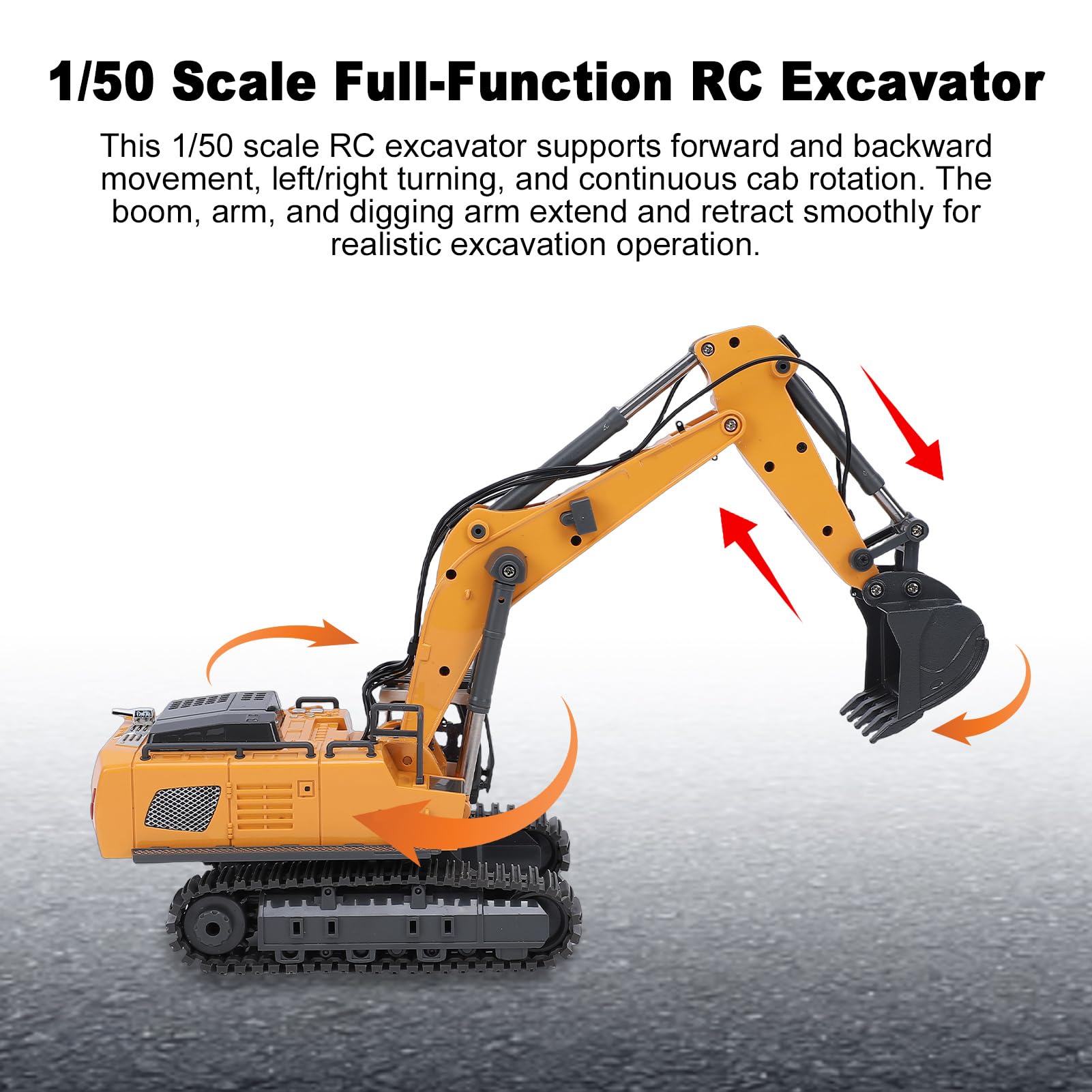 Excavadora Teledirigida a Escala 1/50 con Luces LED y Efectos de Sonido para un Modelo Realista de Maquinaria de construcción. Vehículo Teledirigido de 2,4 GHz.