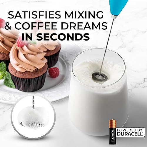 Vista 91 de Zulay Kitchen - Espumador de leche de mano con pilas AA Duracell: batidora de bebidas resistente para café, latte, capuchino y más, color aurora