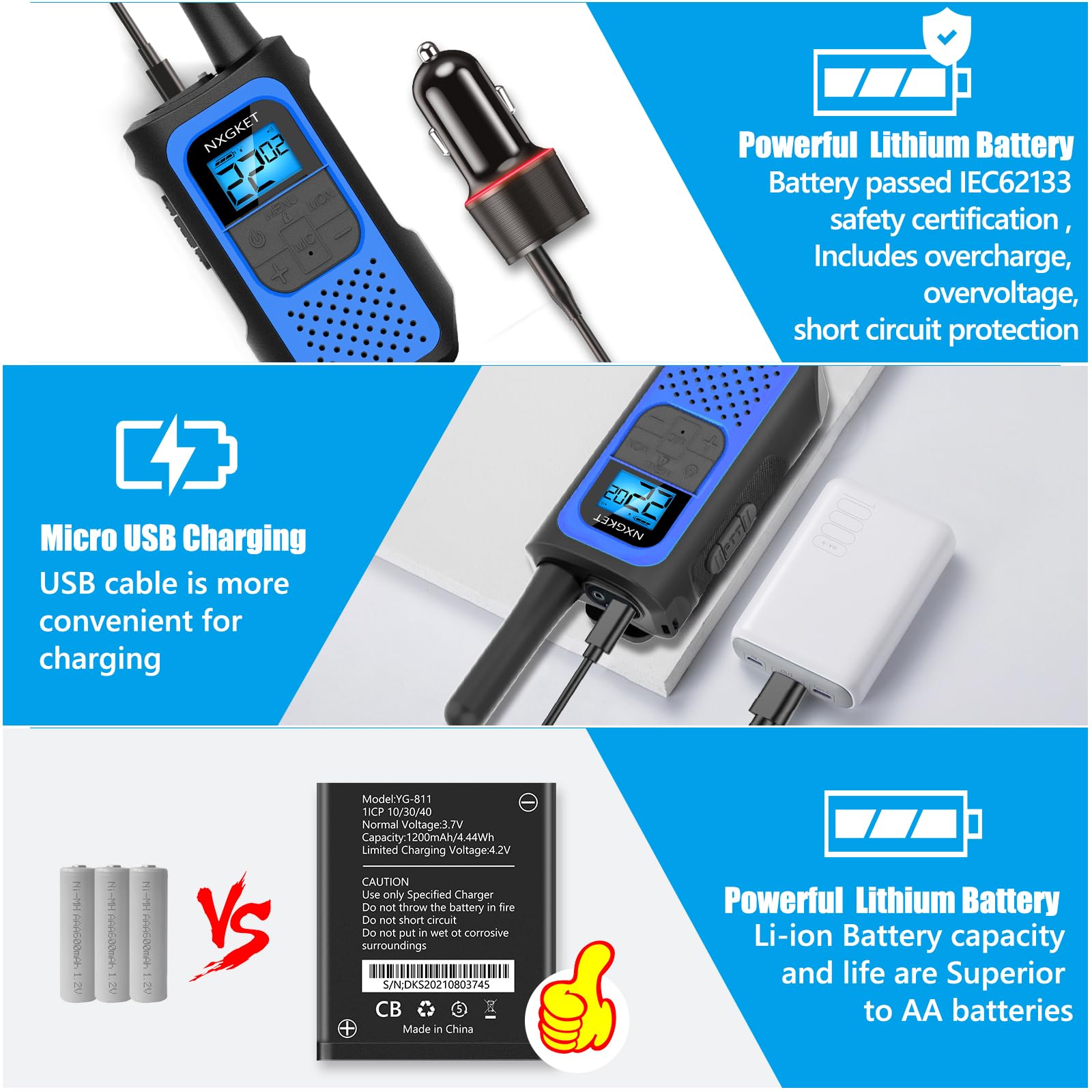 NXGKET Walkie Talkies for Kids Adults, Rechargeable Long Range