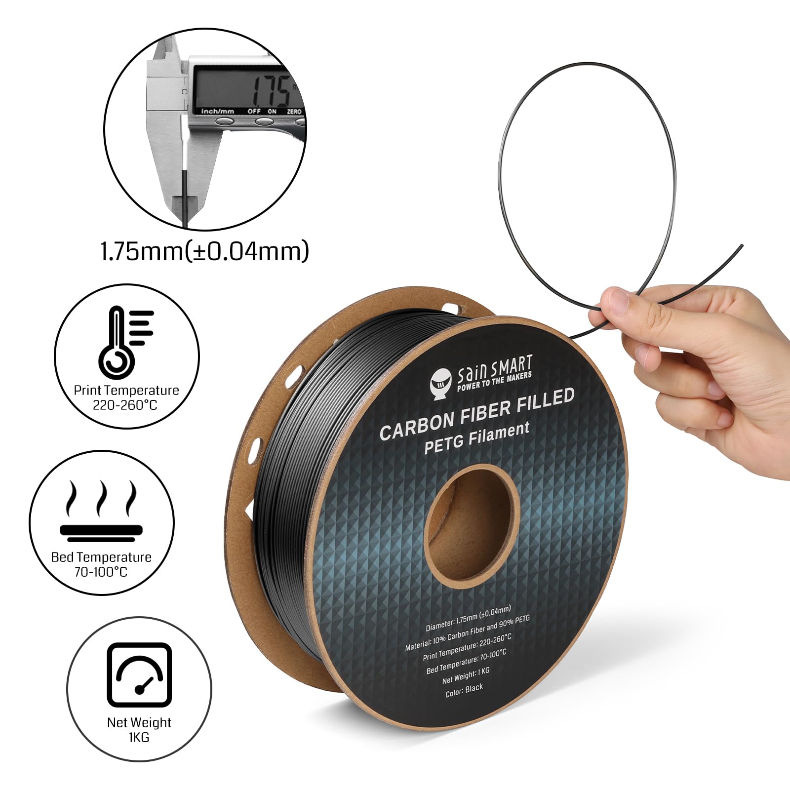 SainSmart Creality Space PI Filament Trockner, 3D Drucker Filament Trockner Box, Included SainSmart Carbonfaser PETG Filament 1KG
