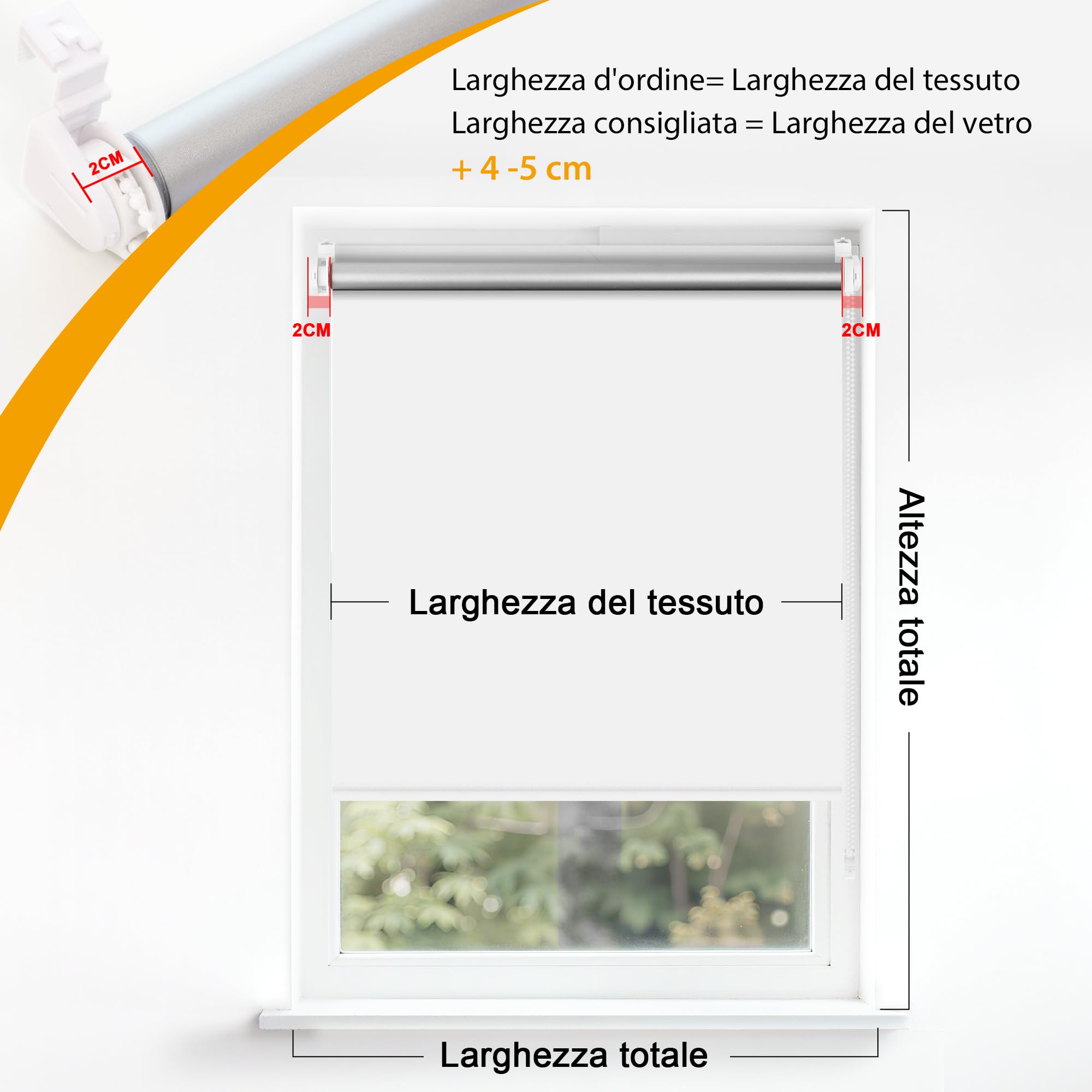 HOMEDEMO Tende a rullo oscuranti per interni Senza Foratura, 115x230cm, (Tessuto 115cm), Bianco, Tenda a rullo oscurante, veneziane da interno Giorno e Notte,per Porte e Finestre